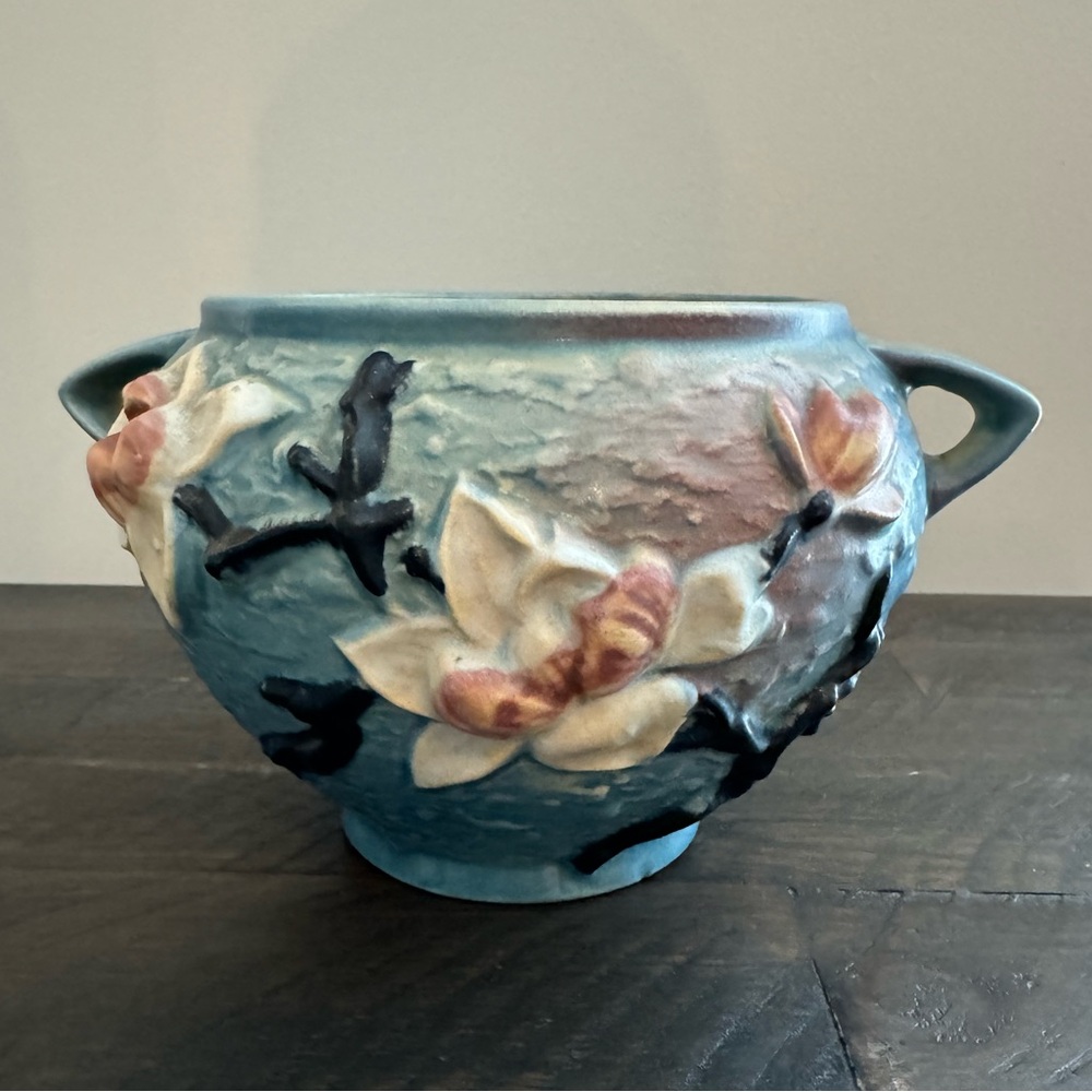 Vtg Roseville Pottery Magnolia #665-4 Blue